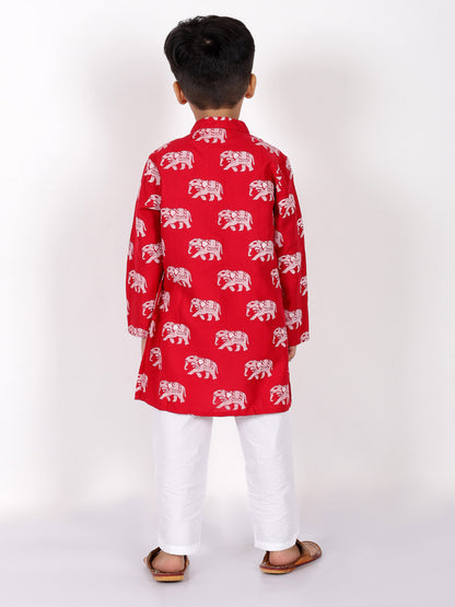 Trunk Tales Boys Red Kurta with Pant set