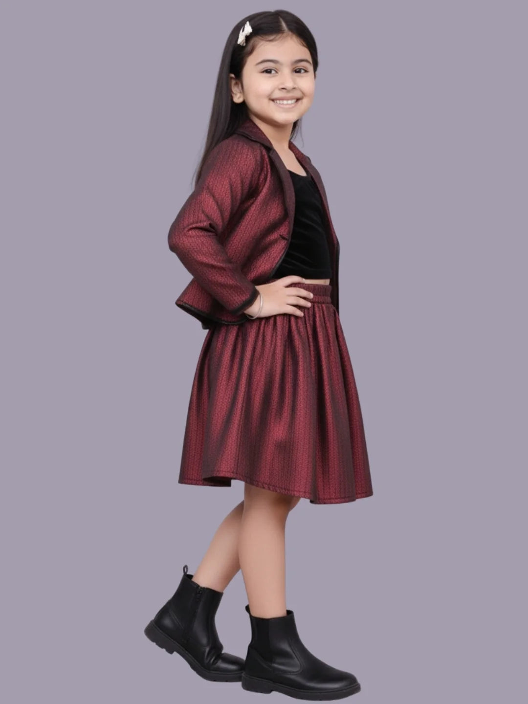 Glam up Girls Party Maroon Jacket and Skirt