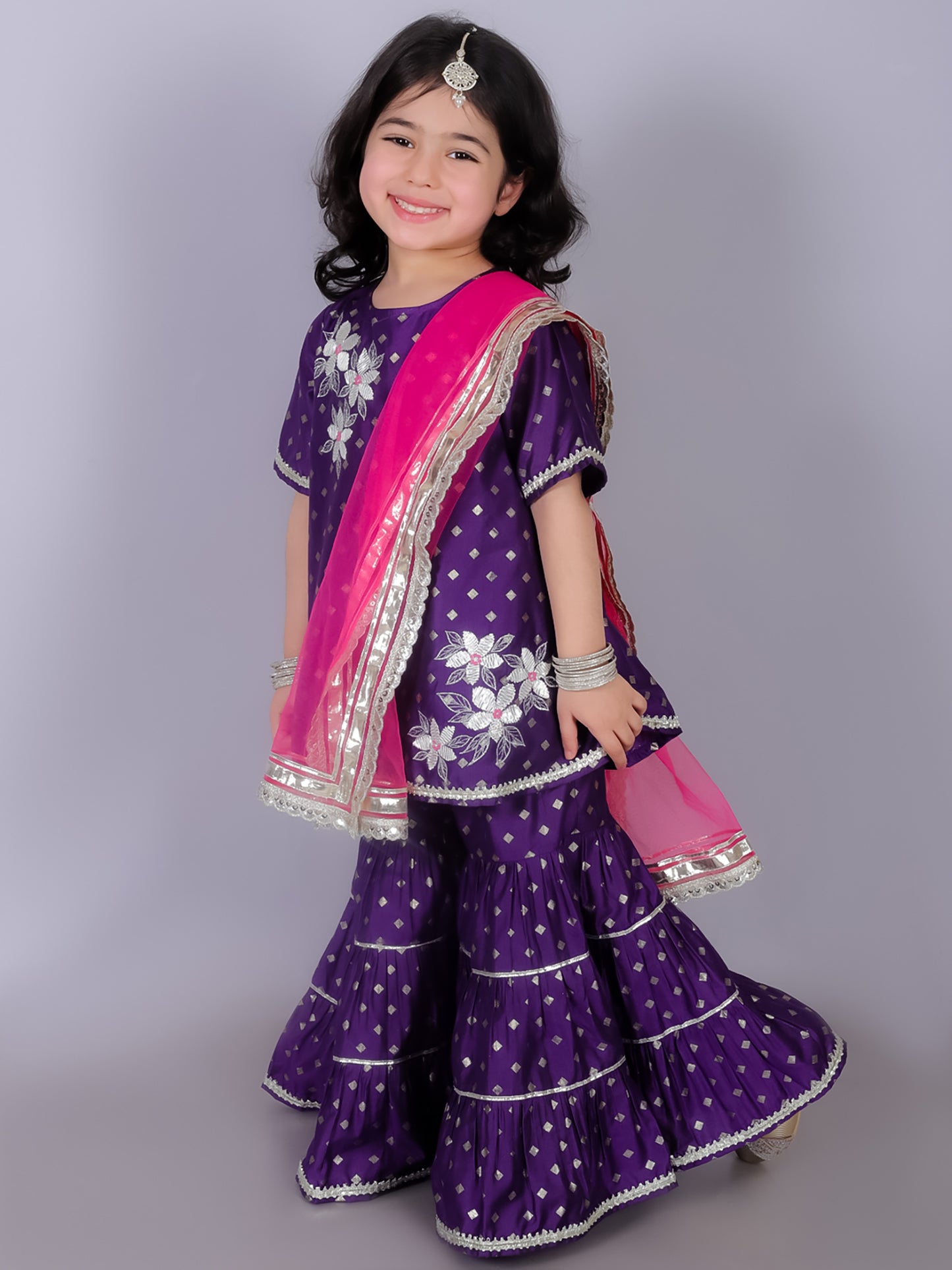 Ethnic Girls Purple Kurta with Sharara set