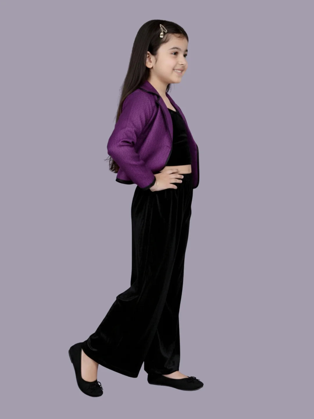 Glam up Girls Party Violet Jacket and Black Pant