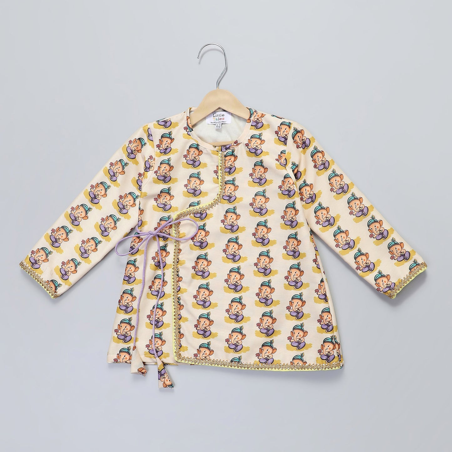 GANPATI PRINT KURTA  YELLOW DHOTI SET