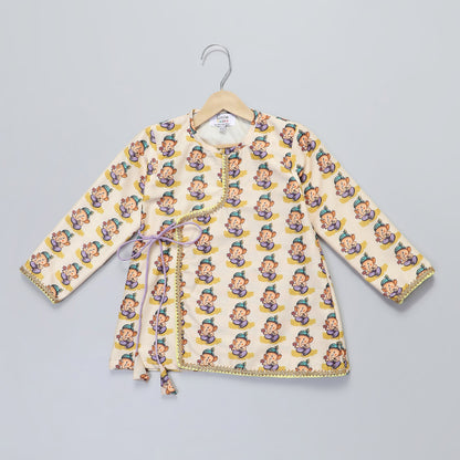 GANPATI PRINT KURTA  YELLOW DHOTI SET