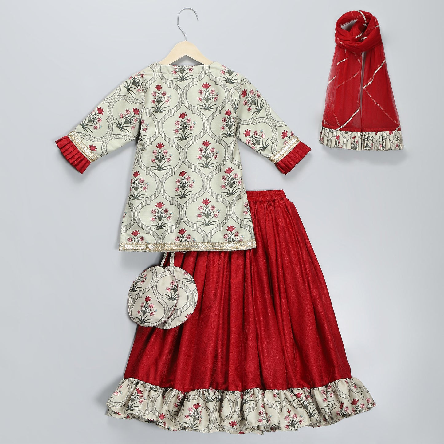MUGHAL PRINTED KURTA WITH RUFFLE LEHENGA