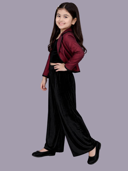 Glam up Girls Party Maroon Jacket and Black Pant