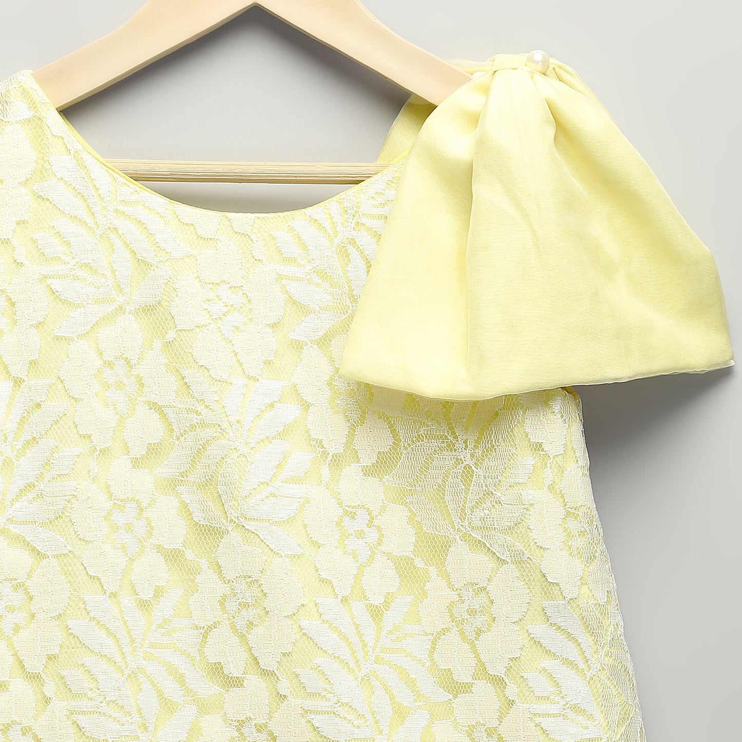 LIME YELLOW LACE DRESS WITH NET RUFFLES