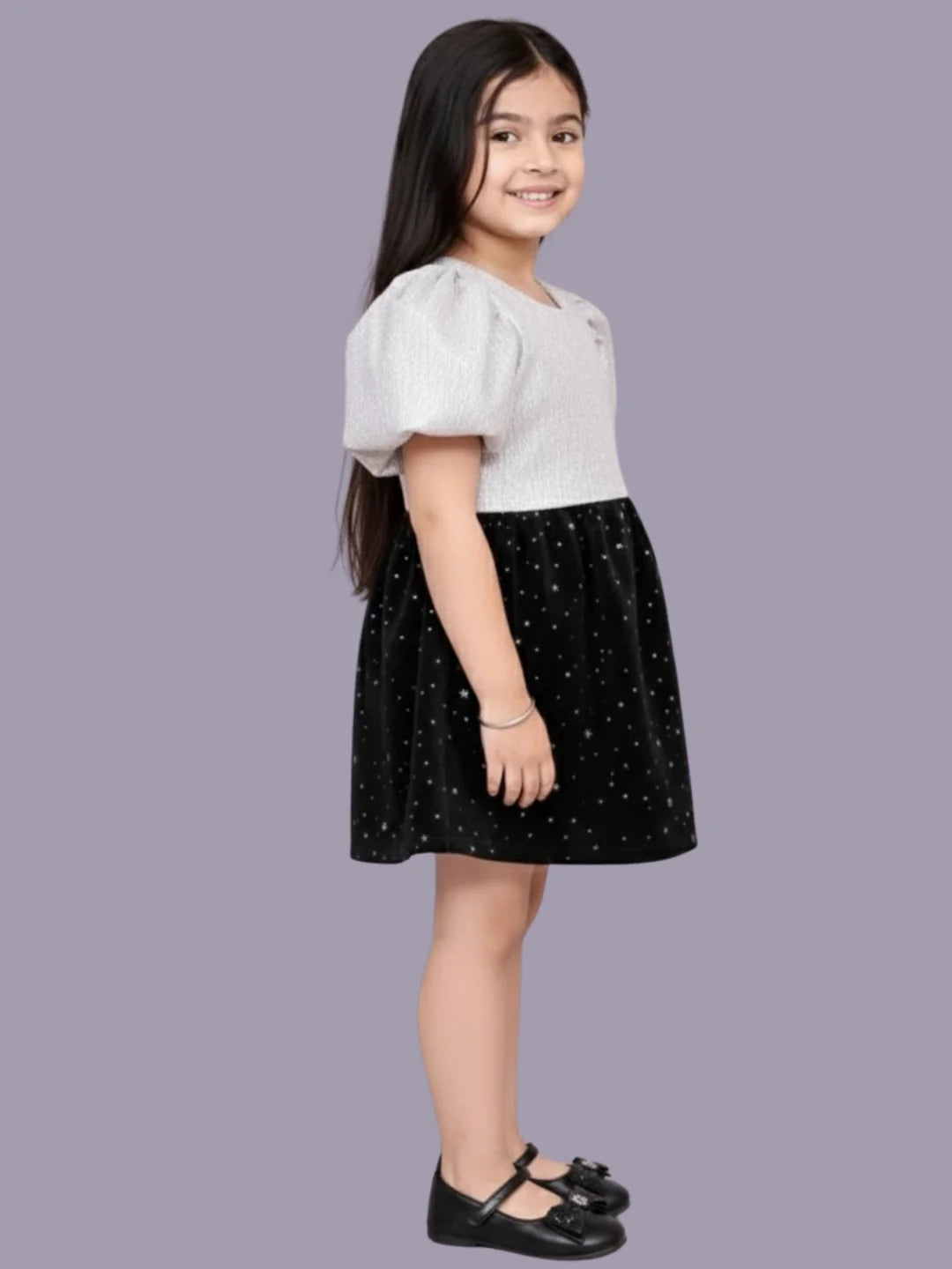 Glam up Girls Party White Top with Black Skirt