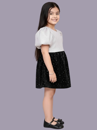 Glam up Girls Party White Top with Black Skirt