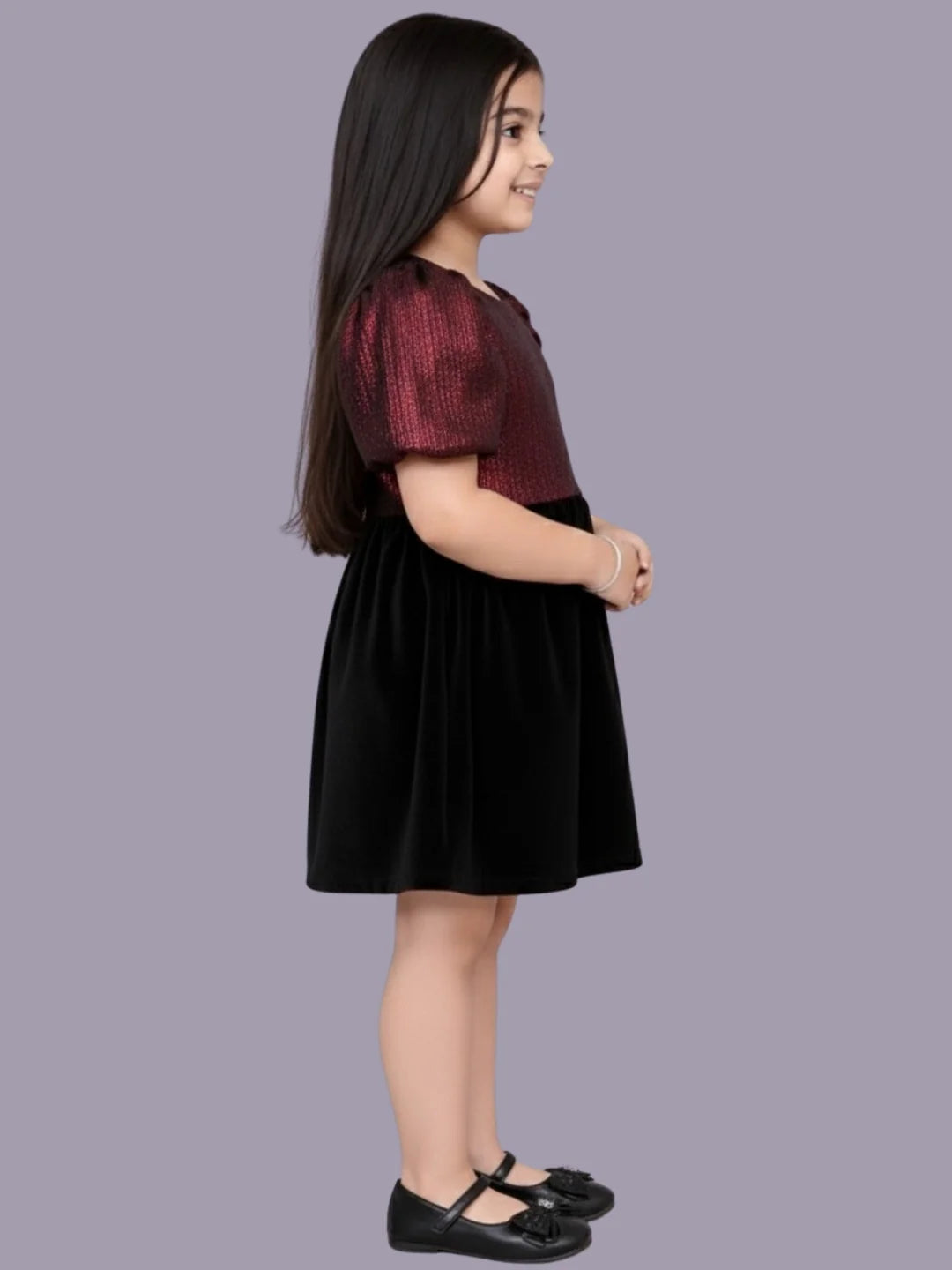 Glam up Girls Party Maroon Top with Black Skirt