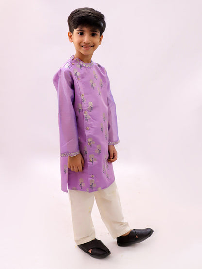 Mishti Purple Kurta Pyjama Set For Boys