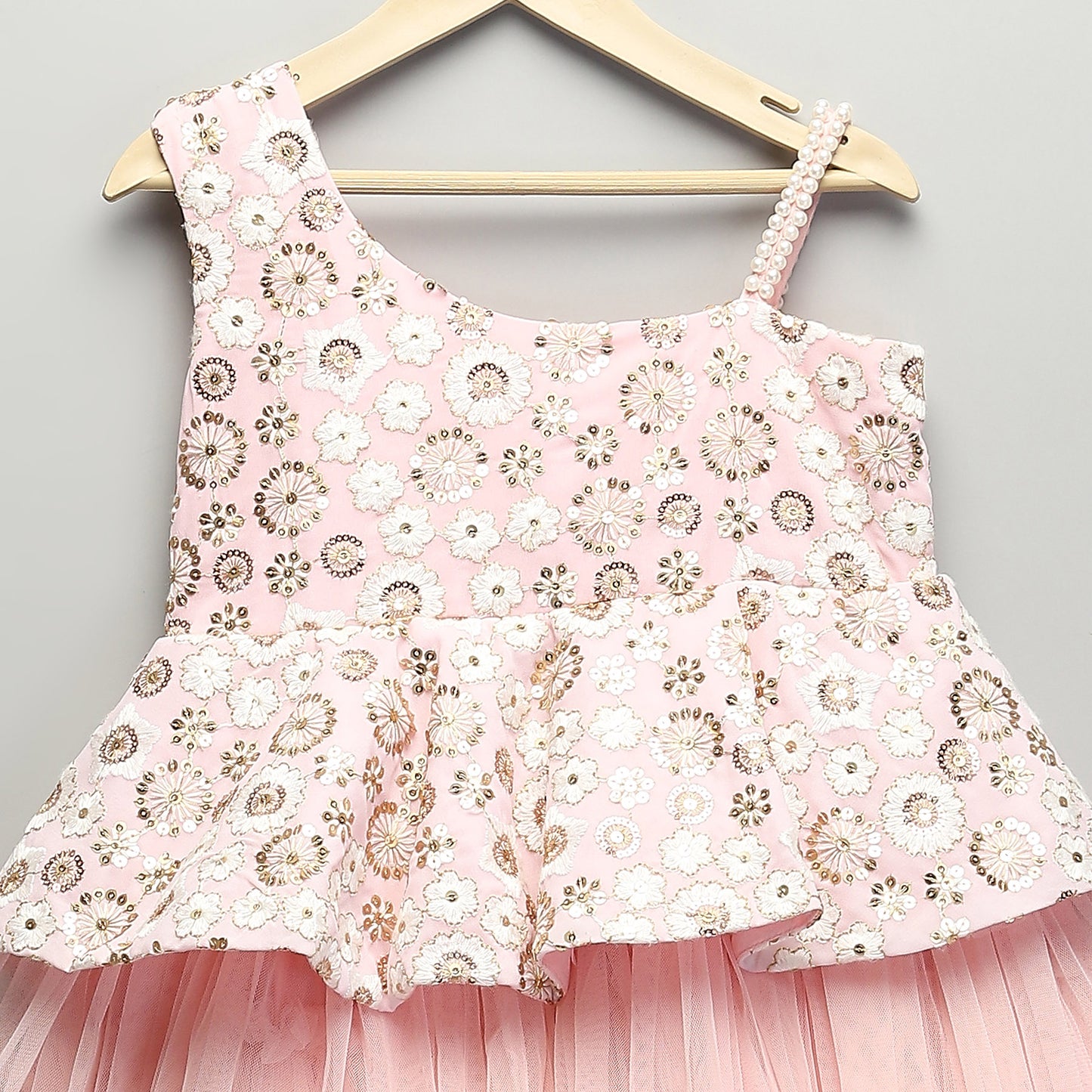 PINK EMBROIDERY PEPLUM DRESS