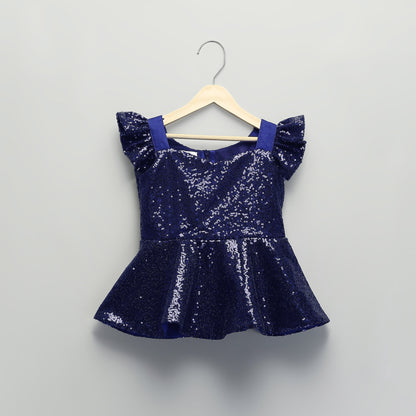 BLUE SEQUINS PEPLUM BLOUSE LEHNGA  SET