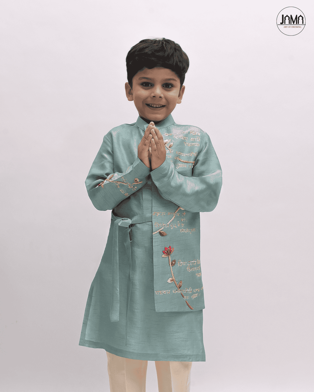 TURQUOISE GREEN KURTA & CREAM PANT