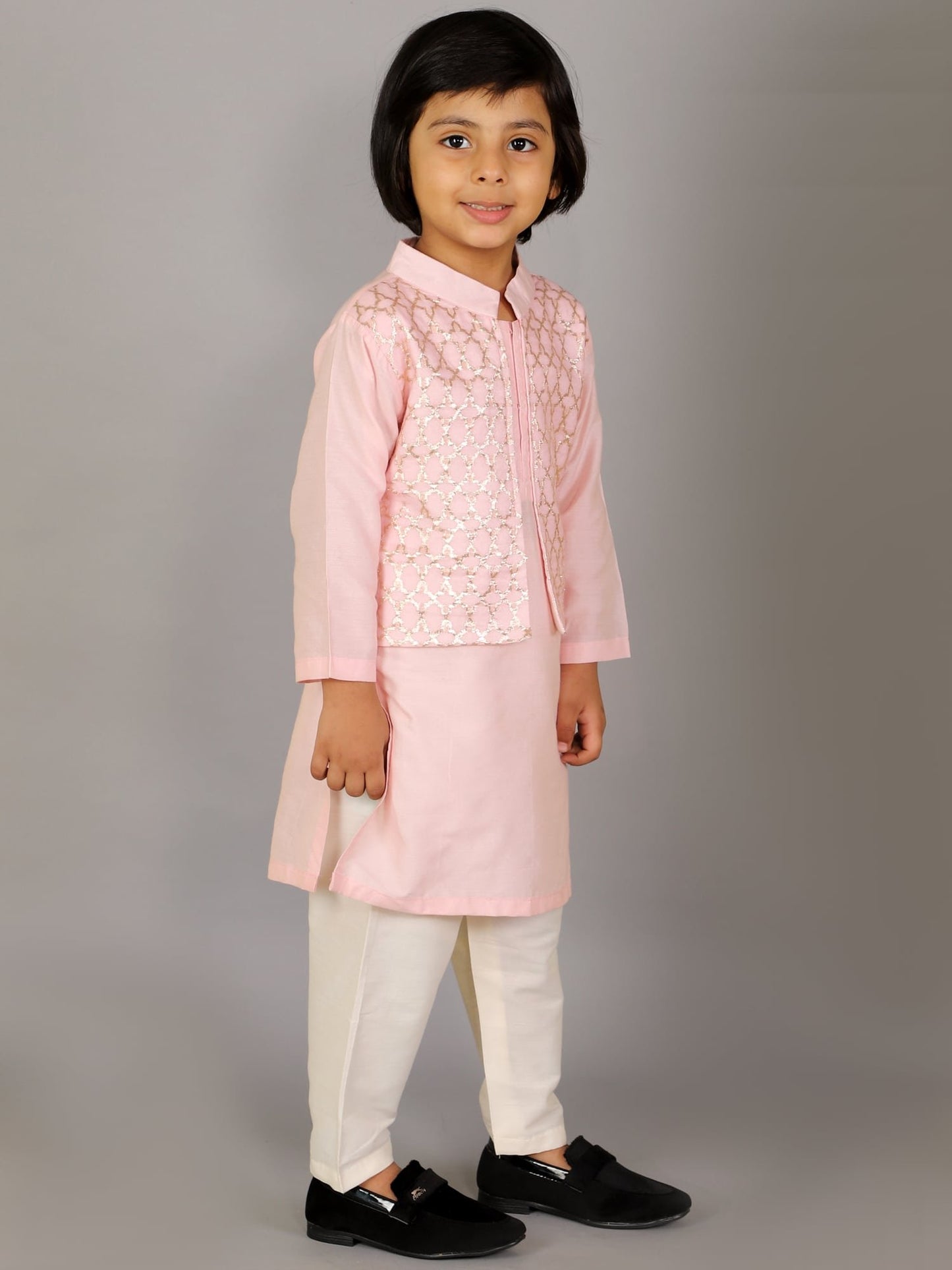 PASTEL PINK  KURTA WITH ATTACHED JACKET AND PYJAMA