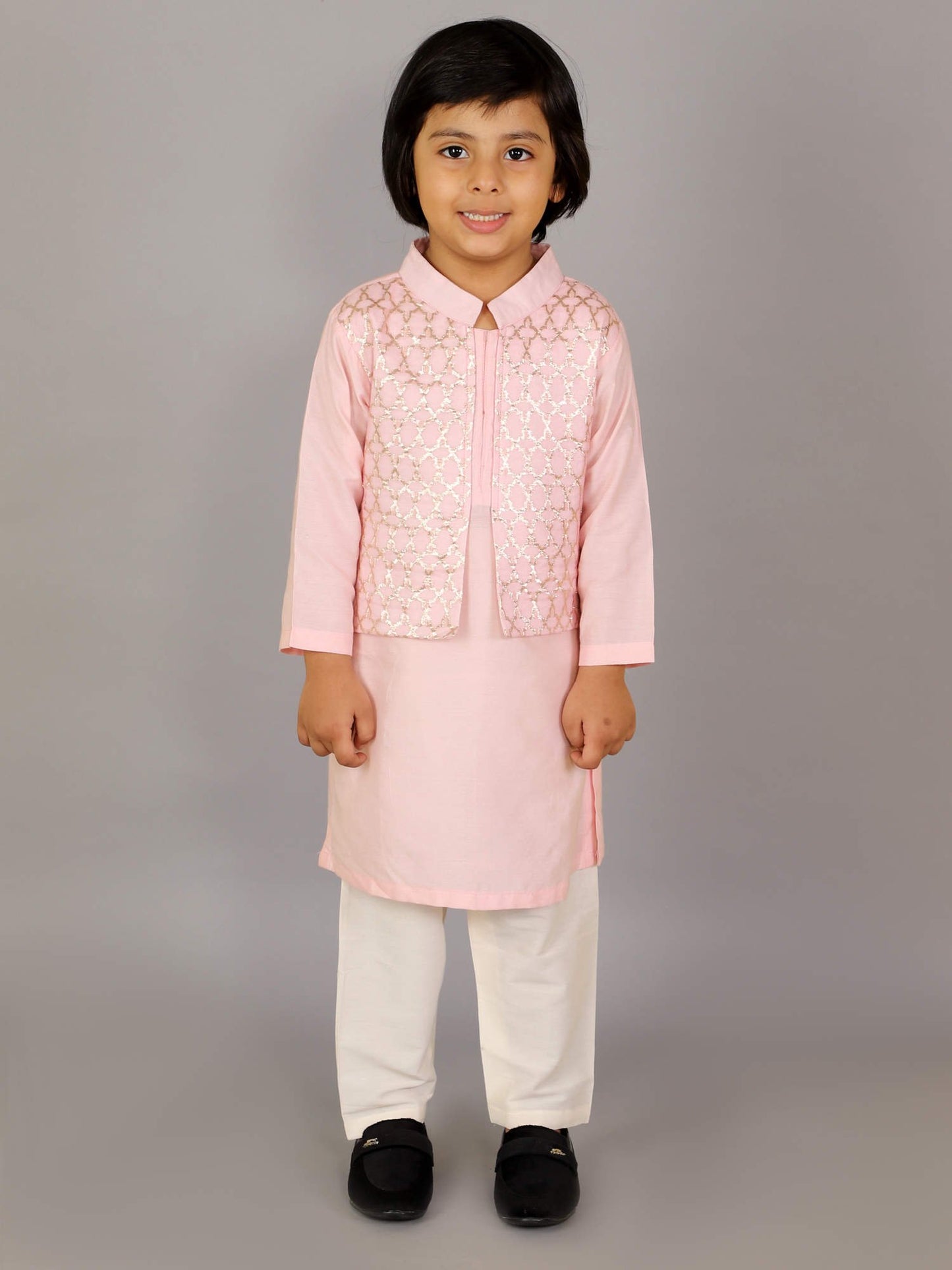 PASTEL PINK  KURTA WITH ATTACHED JACKET AND PYJAMA
