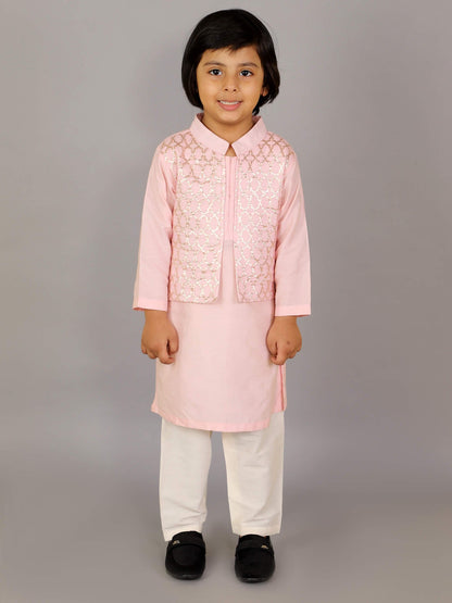 PASTEL PINK  KURTA WITH ATTACHED JACKET AND PYJAMA