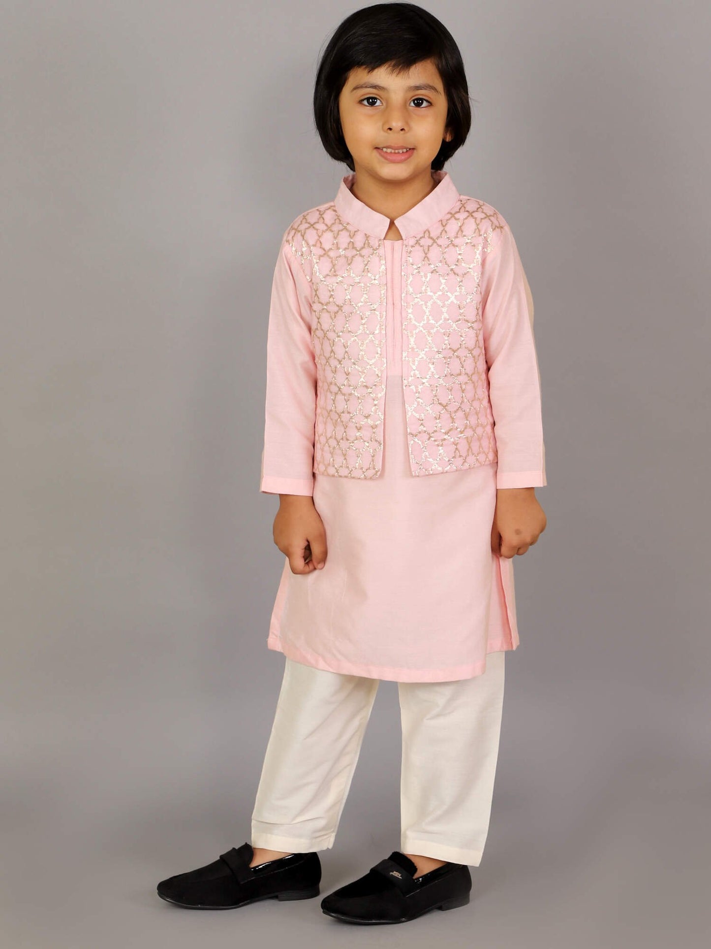 PASTEL PINK  KURTA WITH ATTACHED JACKET AND PYJAMA