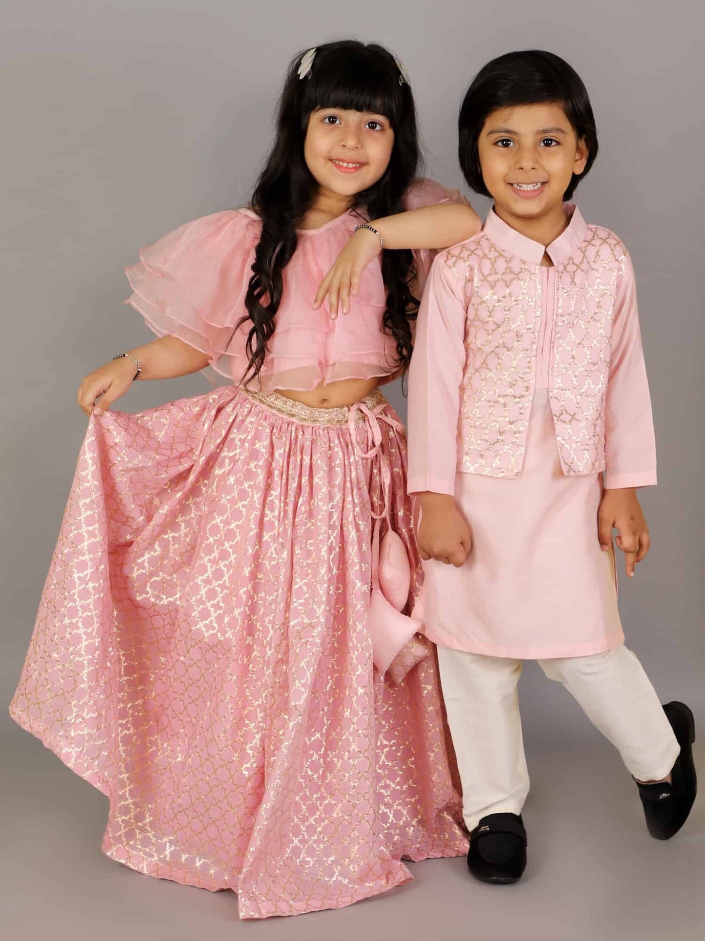 PASTEL PINK  KURTA WITH ATTACHED JACKET AND PYJAMA
