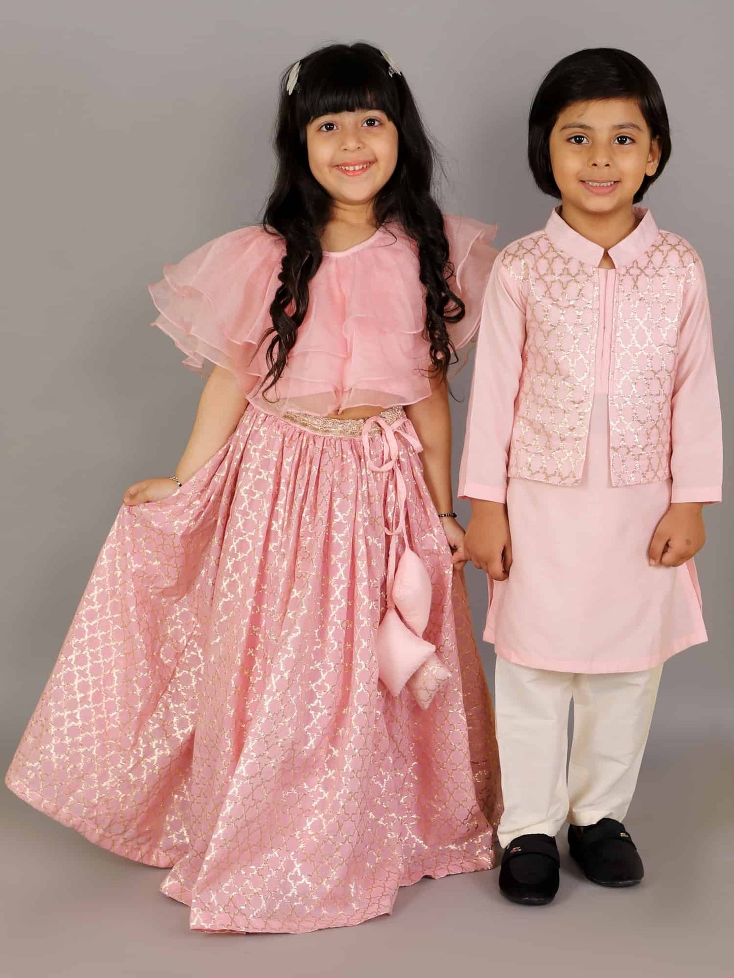 PASTEL PINK  KURTA WITH ATTACHED JACKET AND PYJAMA