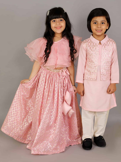 PASTEL PINK  KURTA WITH ATTACHED JACKET AND PYJAMA