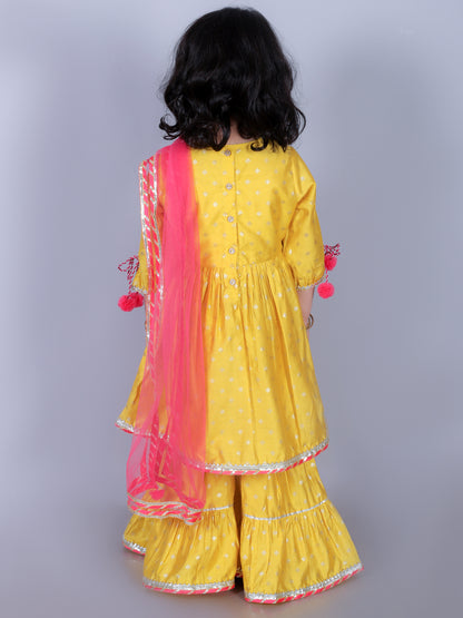 Ethnic Girls Yellow kurta with Sharara and Dupatta set