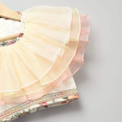 MULTI COLOR ORGANZA FRILL  WITH PRINTED LEHNGA SET