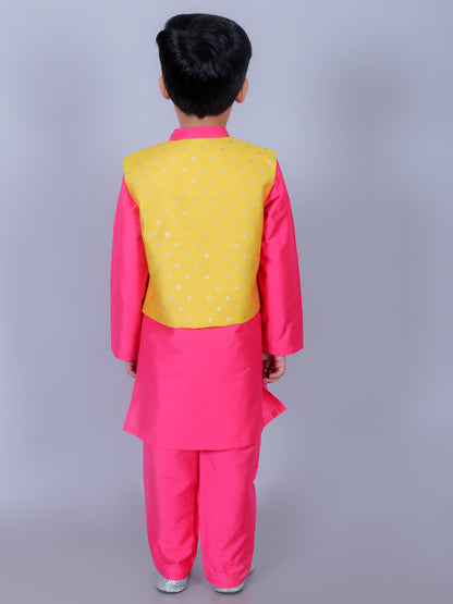 Ethnic Boys Pink Kurta with Pant and Jacket set