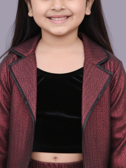 Glam up Girls Party Maroon Jacket and Skirt