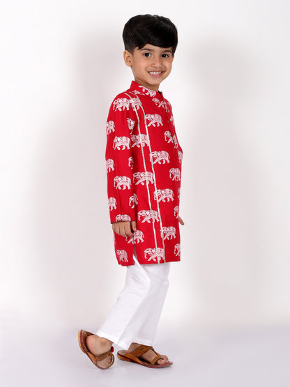 Trunk Tales Boys Red Kurta with Pant set
