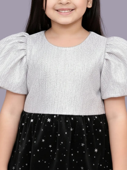 Glam up Girls Party White Top with Black Skirt