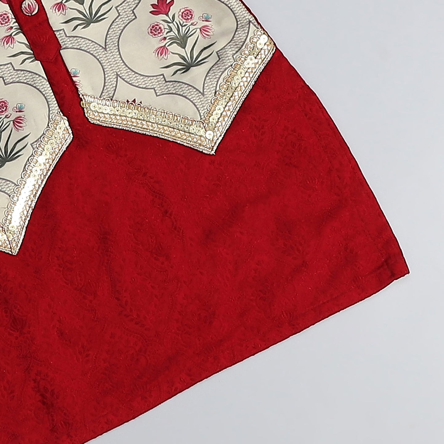 MAROON MUGHAL PRINTED KURTA PYJAMA SET