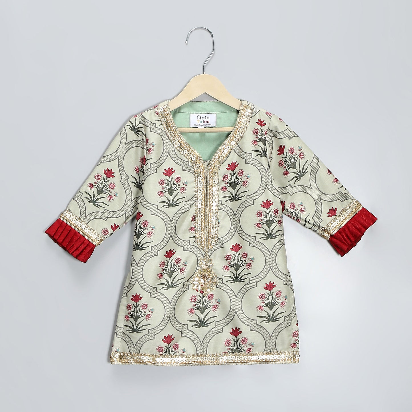MUGHAL PRINTED KURTA WITH RUFFLE LEHENGA
