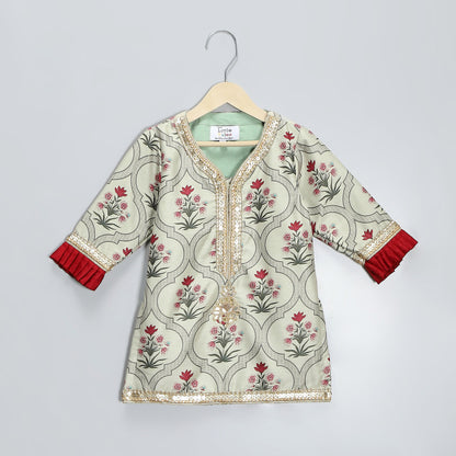 MUGHAL PRINTED KURTA WITH RUFFLE LEHENGA