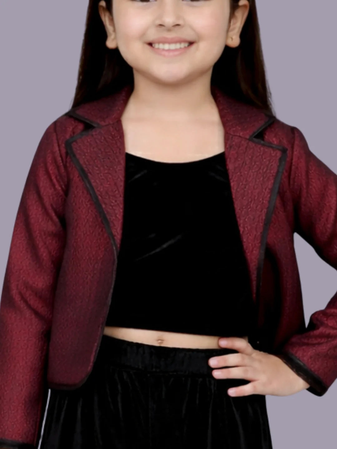 Glam up Girls Party Maroon Jacket and Black Pant