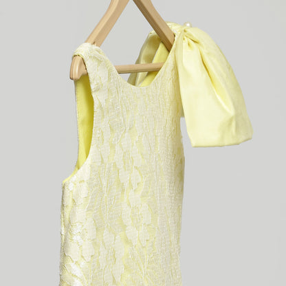 LIME YELLOW LACE DRESS WITH NET RUFFLES