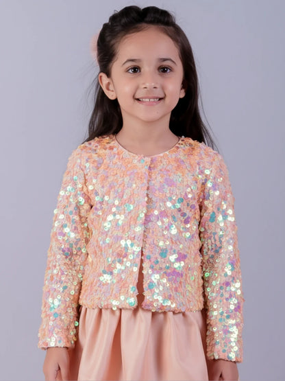 Glam up Peach Jacket with Skirt For Girls