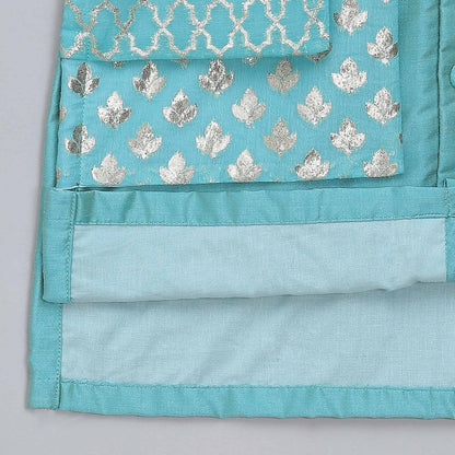 BLUE KURTA PYJAMA WITH ATTACHED JACKET