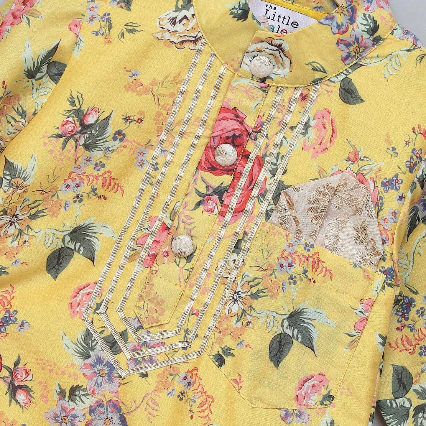 YELLOW PRINTED  KURTA PYJAMA SET WITH ATTACHED PRINT PANEL