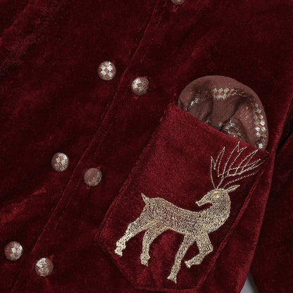 MAROON VELVET BANDHGALA EMBROIDERY SET