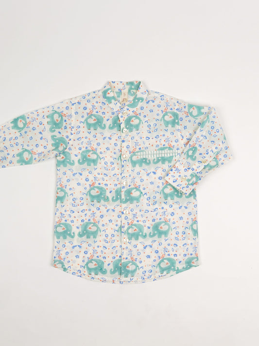 Hathiraja Print  Boys Chinese Collar Shirt