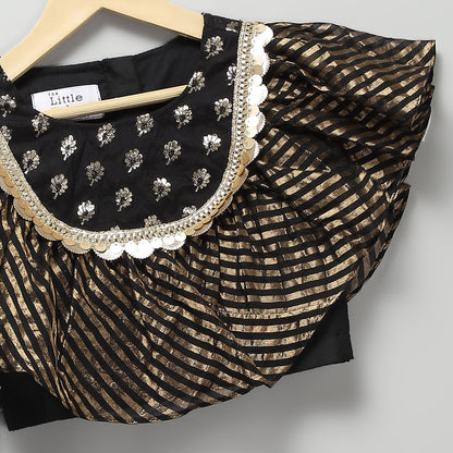 BLACK CHANDERI FRILL LEHNGA SET