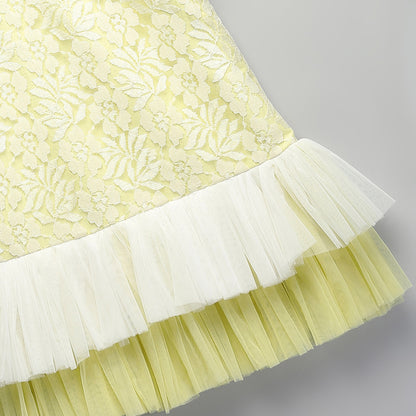 LIME YELLOW LACE DRESS WITH NET RUFFLES