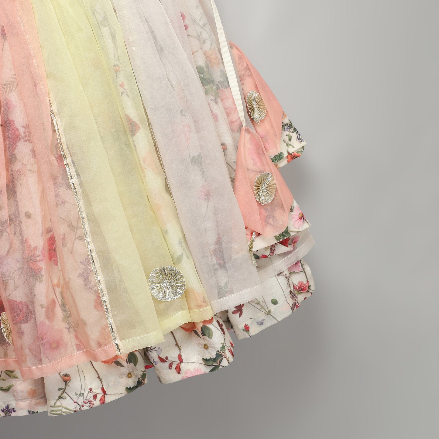 MULTI COLOR ORGANZA FRILL  WITH PRINTED LEHNGA SET