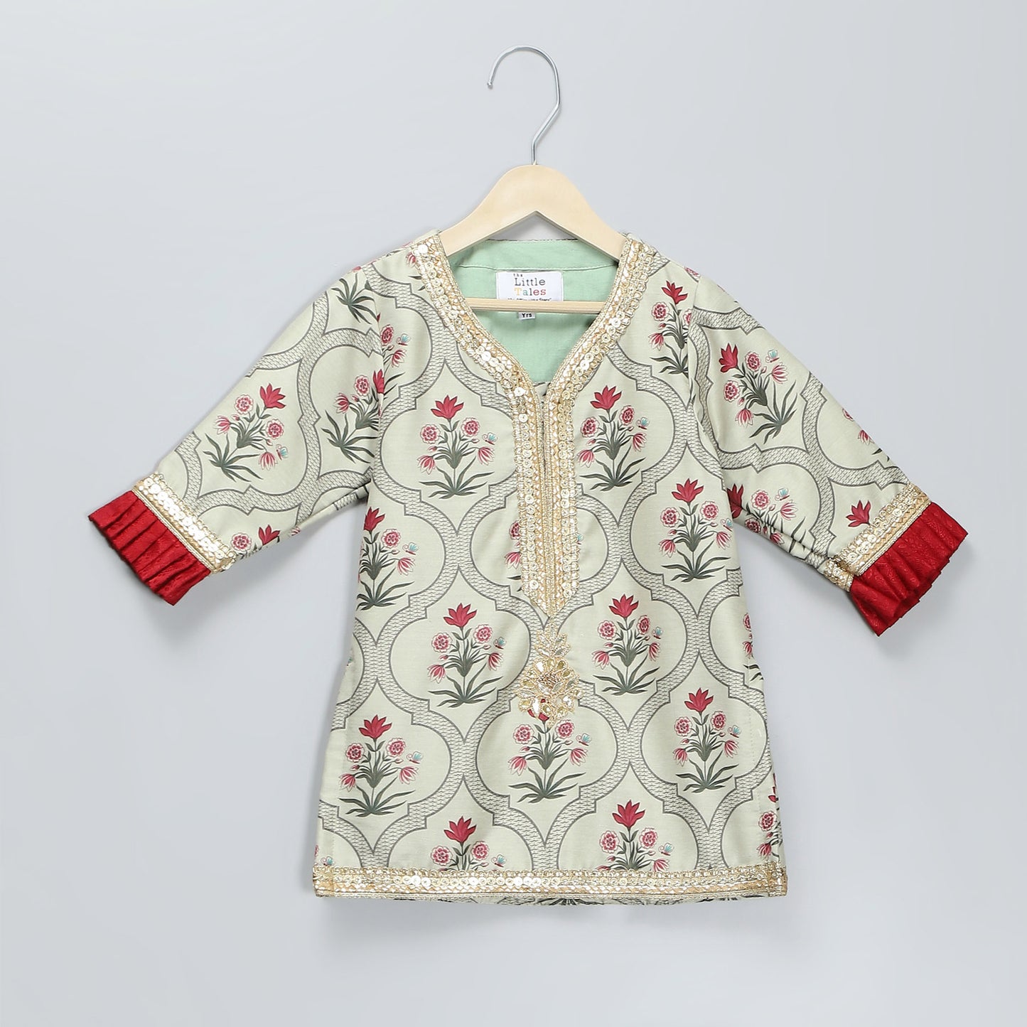 MUGHAL PRINTED KURTA WITH RUFFLE LEHENGA