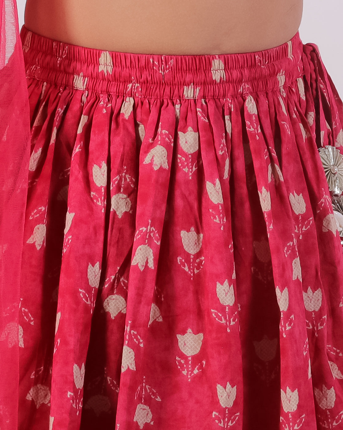 Jaipur Girls Red Cotton Lehanga and Choli with Dupata Ethnic Set