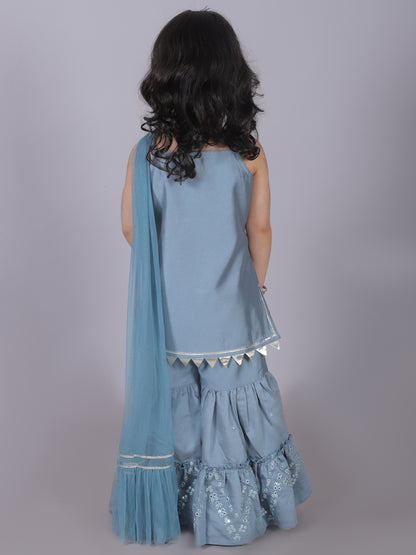 Ethnic Girls Blue Kurta with Sharara and dupatta set