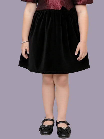 Glam up Girls Party Maroon Top with Black Skirt