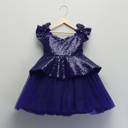 BLUE SEQUINS PEPLUM DRESS