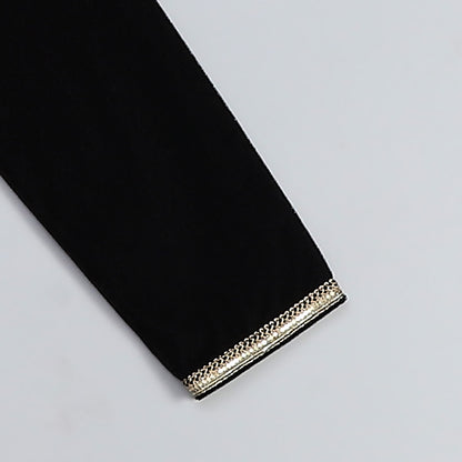 BLACK VELVET KURTA SET WITH CHANDERI PANEL