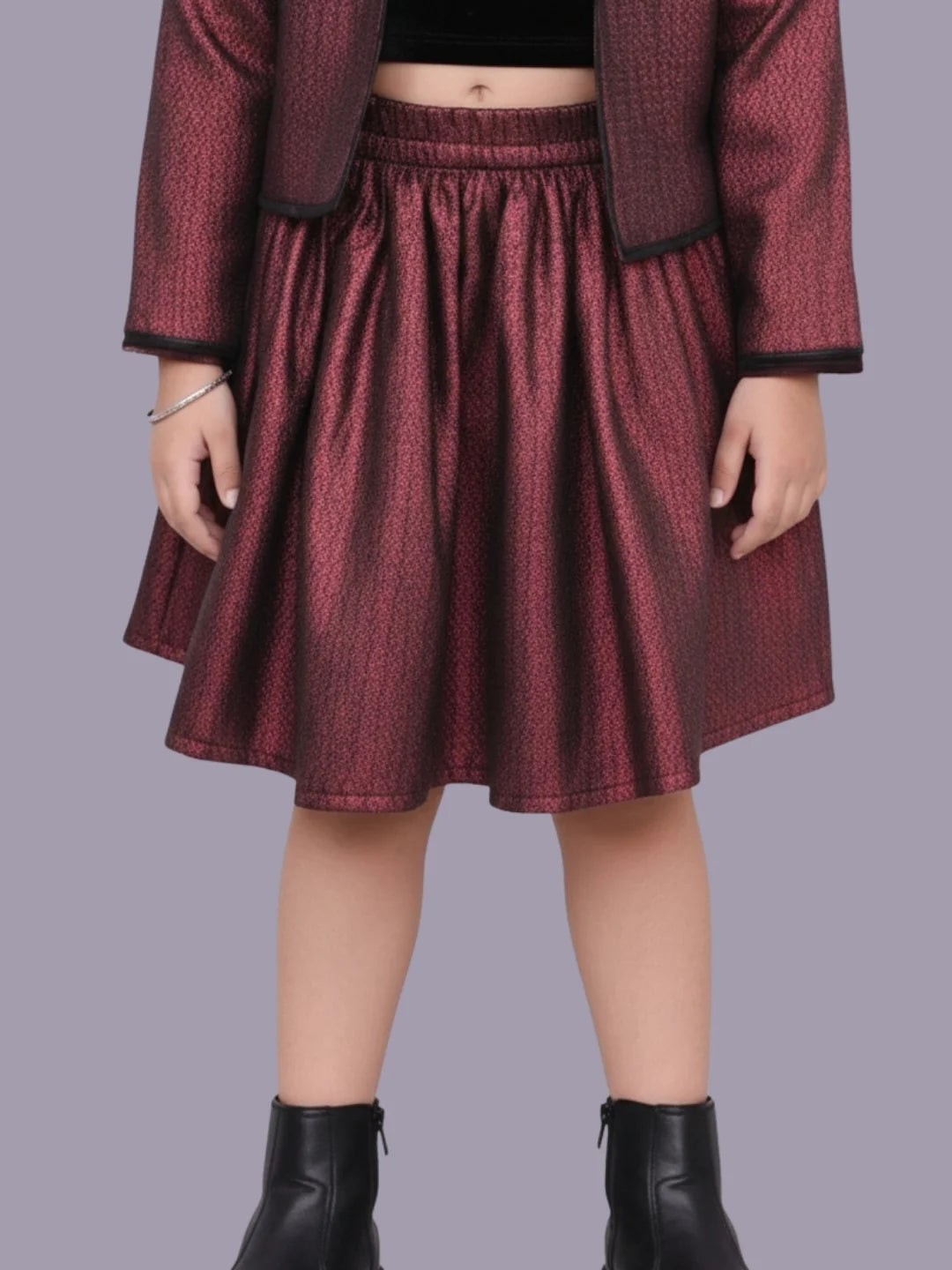 Glam up Girls Party Maroon Jacket and Skirt