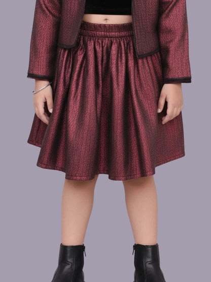 Glam up Girls Party Maroon Jacket and Skirt